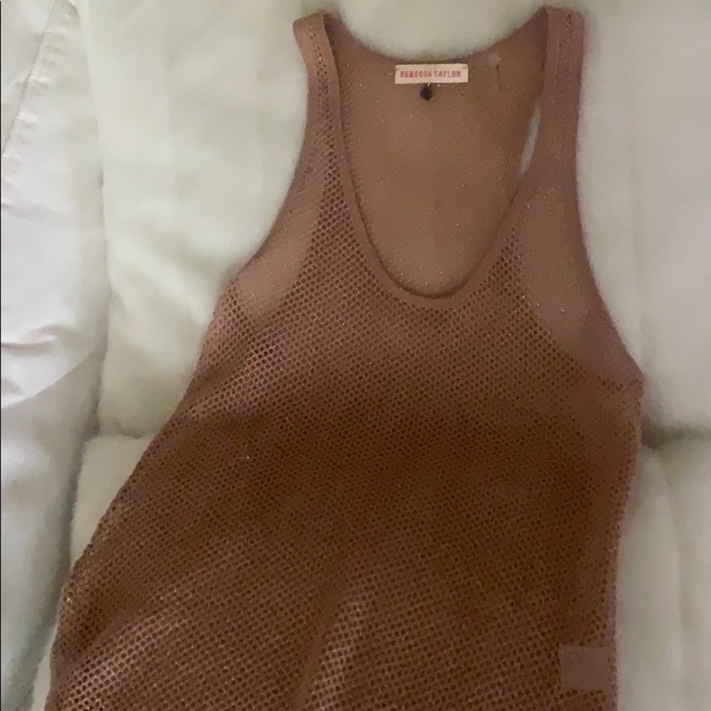 Rebecca Taylor Mesh Tan w Gold shimmer Tank Top